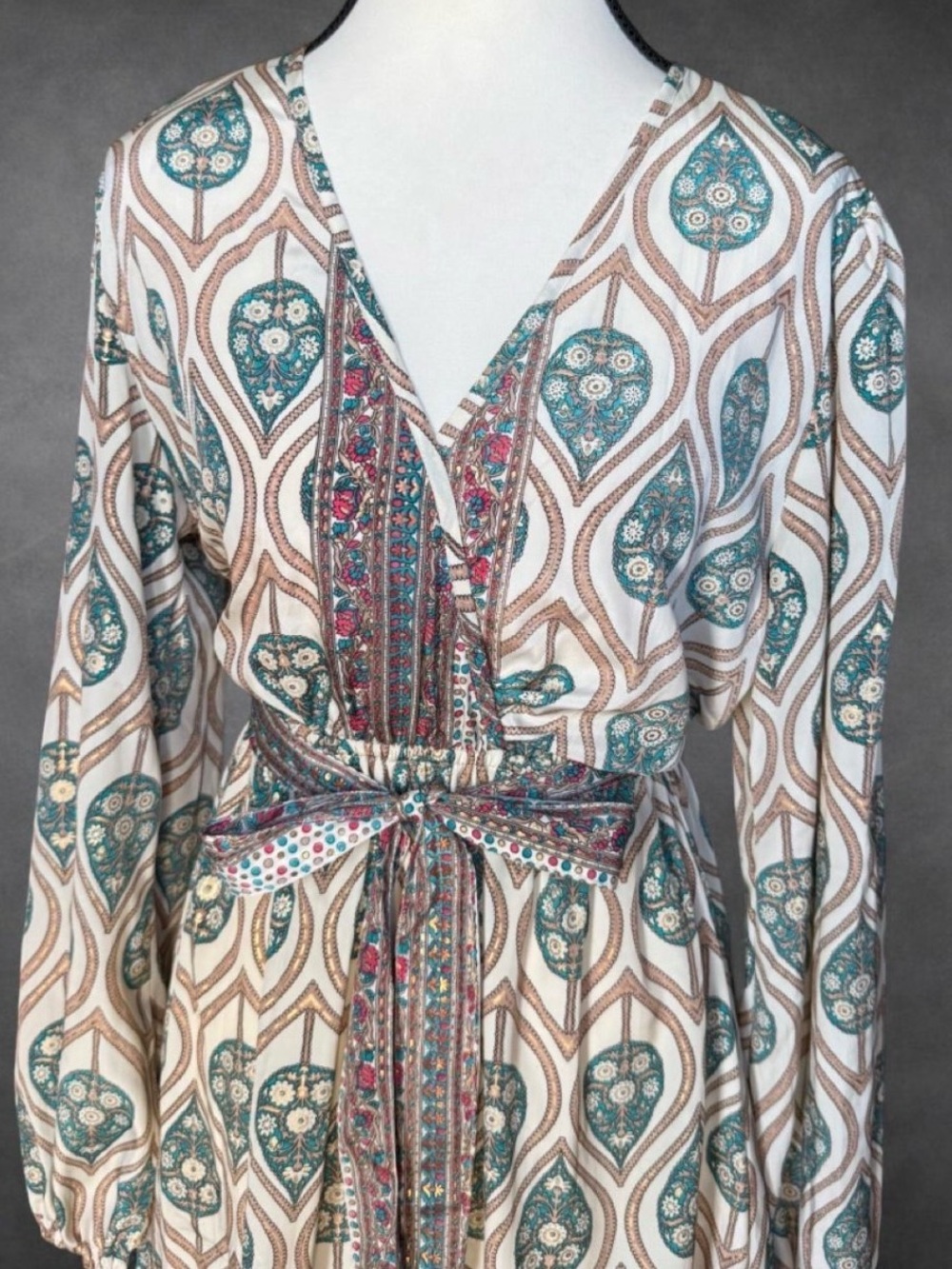 Cienna Silk Blend Boho Tie Waist Dress - Small - Picture 2 of 9